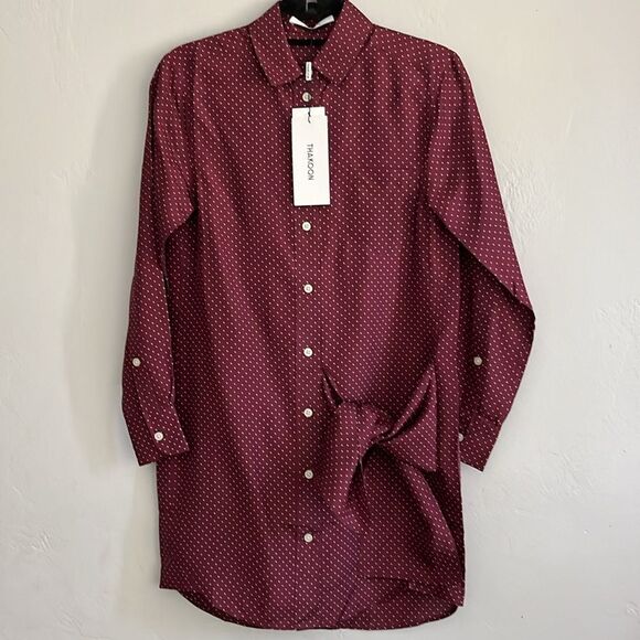 Thakoon NWT Silk Shirt Dress Maroon Dot XS - Picture 2 of 5